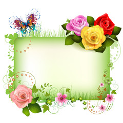 Banner with flowers and butterflies