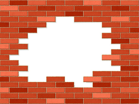 crashed brick wall