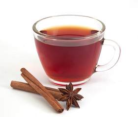 Cup of tea with anise star and cinnamon