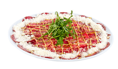 Meat (beef) Carpaccio with Parmesan Cheese and ruccola