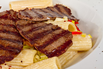 Rigatoni pasta with a beef and sauce