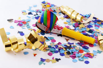 New Year's Eve noisemaker and party confetti