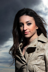 beautiful girl upland with hair blown