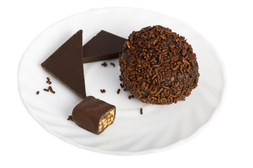 Chocolate ball and slices of chocolate bar