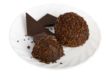 Two chocolate balls on a saucer
