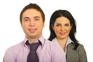 Smiling two business people