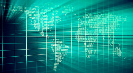 abstract binary code on turquoise background