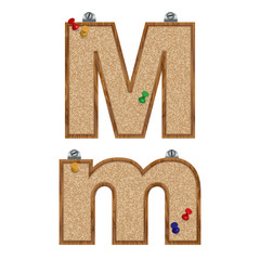 Vector set of cork board font with 3D pushpins - letter M