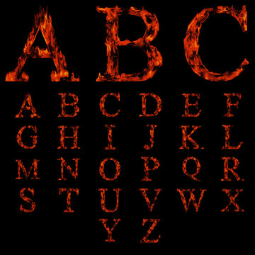 High resolution set of fire fonts on black