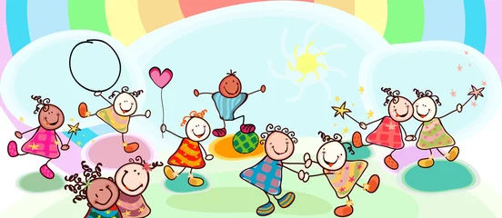 Fotobehang Regenboog spelende kinderen
