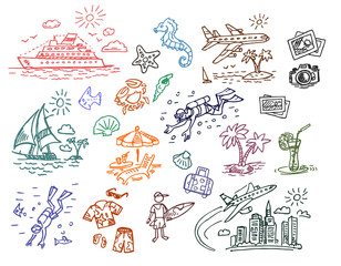 Hand drawn beach vacation illustration set