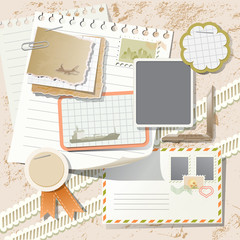 Vintage scrapbook elements on tourism and post