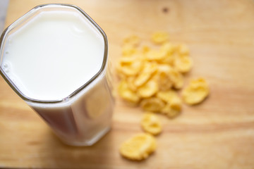 corn flakes with milk on the table