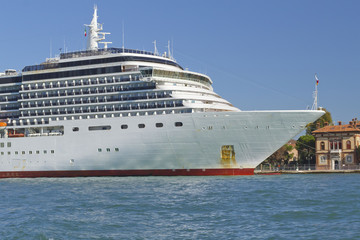 Overseas cruise ship moored in the harbor