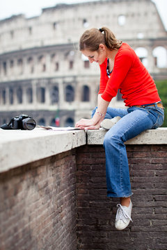 Portrait of a pretty, young, female tourist in Rome, Italy