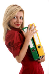 Office girl carrying folders