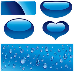 blue banners and drops of water