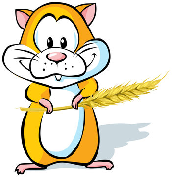 hamster cartoon hold wheat ear