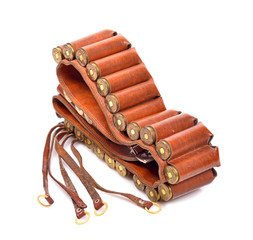 Old leather bandolier on a white background