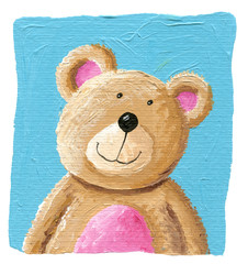 Fototapeta premium Cute teddy bear on the blue background