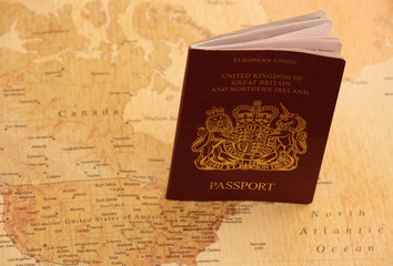 EU Passport on a world map