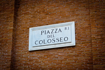 Piazza del Colosseo - detail of a street plate near Colosseum