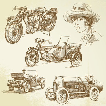 vintage vehicles - hand drawn set