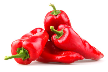 Red chilli peppers on white background