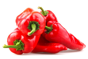 Red chilli peppers on white background