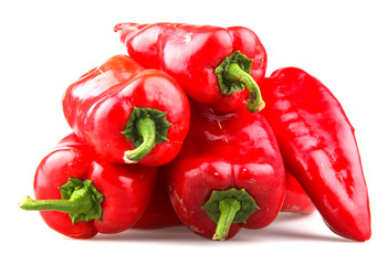 Red chilli peppers on white background