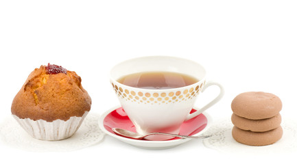 Beautiful tea set with cupcakes