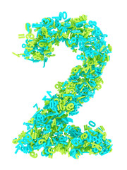 Ziffer 2 zwei aus 3D Zahlen