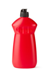 Red plastic bottle with cleaning liquid