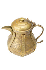 Ancient ornamental teapot, jug on white background