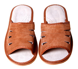 Suede slippers isolated on a white background.
