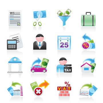 Taxes, business and finance icons - vector icon set