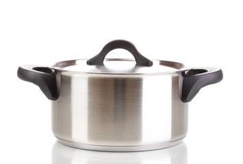Stainless steel cooking pot isolated on white