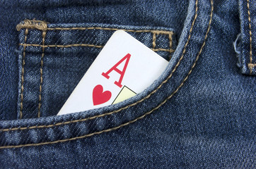 As, carta, naipe, bolsillo, juego, suerte