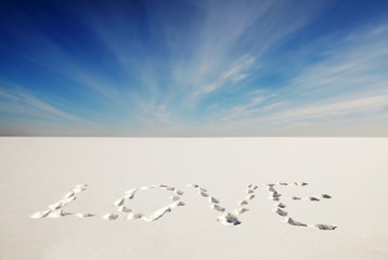 Inscription Love on the snow