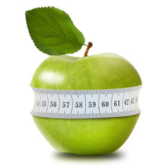 Green apple with measurement isolated on white