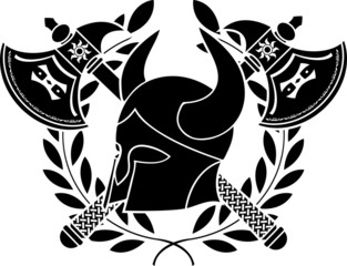 fantasy barbarian helmet with axes and laurel wreath. stencil