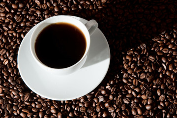 Fototapeta premium Cup of coffee on coffee. beans
