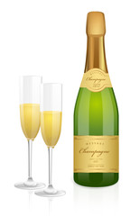 Bottle of champagne and two glasses