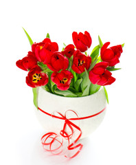 bouquet of fresh spring red tulip flowers