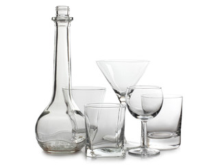 Empty glasses and bottle of wine