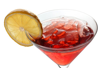 Red cocktail and lemon