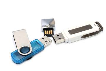 Flash drives on a white background
