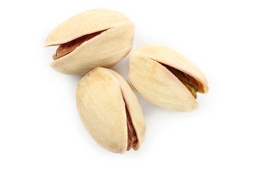 Pistachios on white background