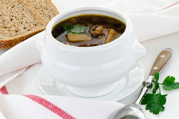 Bowl of hot mushroom soup