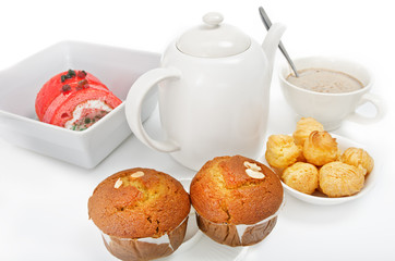 Breakfast- pate a choux, fruit cake,banana cake and cocoa